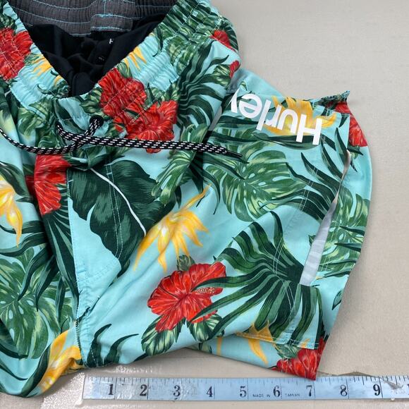 Hurley Hybrid Swim Shorts Mens Large Hibiscus Volley Tropical Floral Blue Trunks - Picture 11 of 13